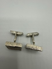 Sterling Silver Rectangle Bullet Back Vintage Cufflinks for Men