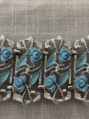 Vintage Silver Tone Blue Thermoset Enamel Wide Cuff Link Bracelet 7 1/2 Inch