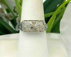 Art Deco 2.90 Ct Lab Diamond Filigree Ring 14K Gold Plated Sterling Silver