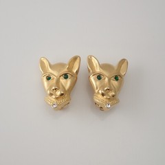 Jackie Collins Matte Gold Tone Rhinestone Panther Pin Brooch Clip Earring Set