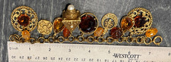 Vintage FLORENZA Fleur de Lis Amber Glass Charm/ Fob Etruscan Bracelet