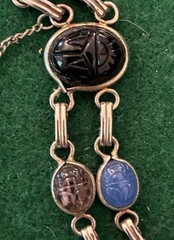 Vintage Scarab Bracelet Double Link w/ Safety Chain Clasp & Gold Tone Brooch Pin