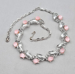 Vintage Pink Thermoset Necklace Estate Costume Jewelry Silver tone 13″-17″