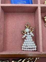 Vintage Gold Tone Jewelry Lot Filled Wood Jewelry Box Necklaces Brooches Gift