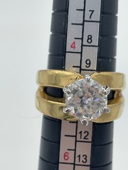 2 Vintage Rings 18K GE Gold Electroplated Rhinestone Sz 6 3/4 Gold Tone Sz 8 1/2