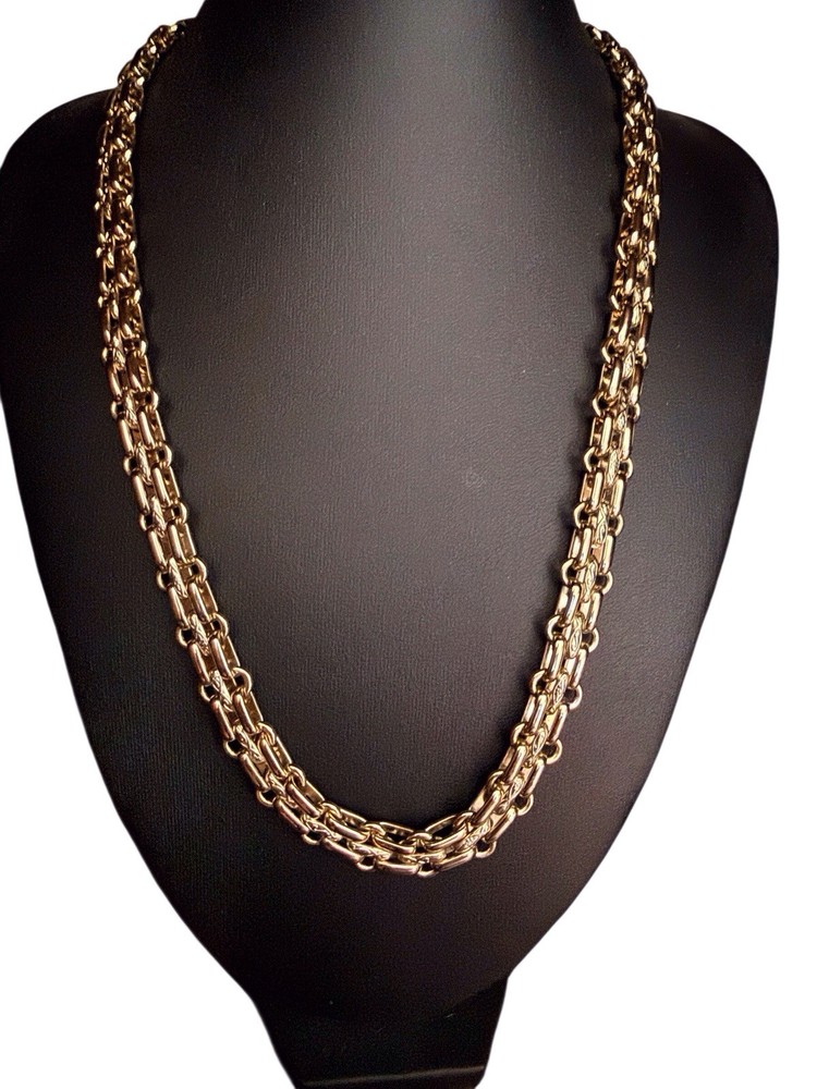 Vintage Rolo Link Chain Necklace Floral Embossed Gold Plate C Ring Clasp B5
