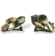 ABALONE MOP SHELL PEARL Cluster Earrings Clip Ons MCM 50s Chic Estate Japan EUC