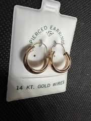 Vintage Solid 14kt Gold Earwire Gold Plated Hoop Earrings 1.2g NOS