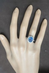 Vintage 14K White Gold Engagement Ring 4.66ct. Natural Blue Sapphire Oval GIA