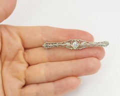 Art Deco Platinum & Gold Mixed .40ct Diamond Solitaire Brooch Bar Pin SI2 F/G