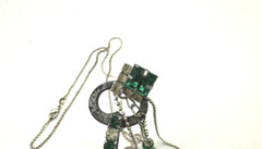 Vintage Key Necklace with Green Stones & Chain Included Newly Made by Artist