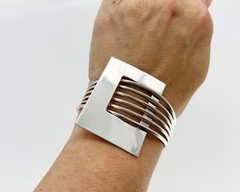 VTG Space Age Atomic MODERNIST Solid Sterling Silver Cuff Bracelet MCM 40.82g