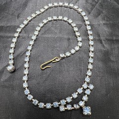Vtg Blue Rhinestone Choker 14″ Necklace Dainty Silver Tone Party Jewelry Glame