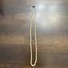 Vintage Glass Pearl Necklace Hand Knotted GSILVER Filigree Clasp 32 Grams, Cream