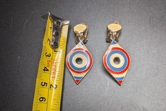 Vintage Clip On Drop Dangle Earrings Red Blue Teardrop Keyhole Rare Fr Ship