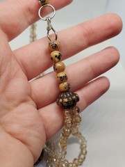 Vintage Beige Glass Bead Double Strand Ethnic Bronze Charm Choker Necklace