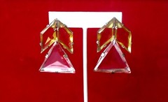 Pair of Antique Art-Deco Yellow & Pink Faceted Crystal Earrings