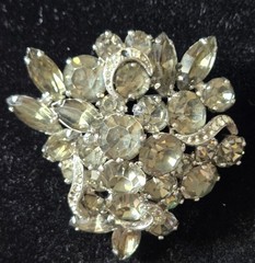 WEISS Gray Smoky Rhinestone Brooch Pin Silver Tone Vintage Missing Stones