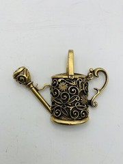 Vintage Adorable Gold Tone Floral Cottagecore Nature Garden Watering Can Pendant
