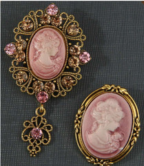 BROOCH- 2Pcs PINK Cameo Brooch with Rhinestone Embossed Accents