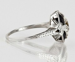 14K White Gold Over Lab Created Diamond 2CT Art Deco Sapphire Halo Vintage Ring