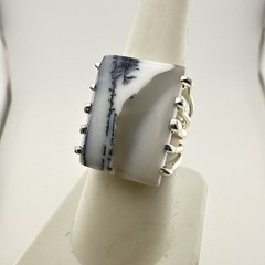 JTV Opal Ring Dendritic Artisan Modernist Sterling Silver sz 8 Cabochon Arya
