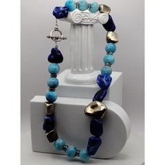 Vintage Natural Dyed Howlite and Metal Nugget with Rhinestone Wheel Spacers