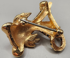 Vintage JOMAZ Tiger Brooch Signed Joseph Mazer Rhinestone Enamel Gold Tone Pin