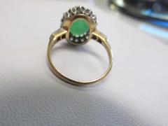 Vintage 18k Gold Green Jadeite Jade & Diamond Ring Size 7.5 Ornate MAKE OFFER