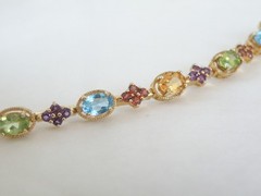 Zales 18K Gold on Sterling Silver 925 Multi Gemstone Tennis Bracelet Fits 7.5″