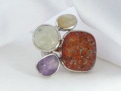 Huge Sterling Silver 925 Natural Gemstone Statement Vintage Ring Size 6