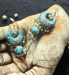 Vintage Handmade Lakh Dangling Earrings – India – Sky Blue 💙✨
