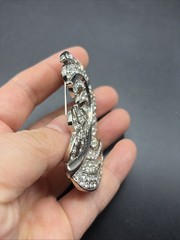 Vintage Large Rhinestone Feather Brooch Silver Tone Unsigned 2.75”L