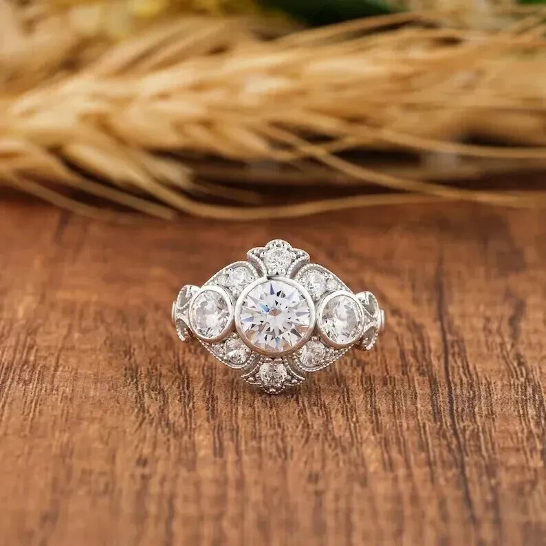 1.50 Ct Art Deco Vintage Style Lab-Created Diamond Engagement Ring In 925 Silver