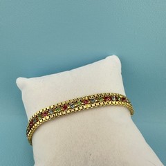 Vintage Rhinestone Bracelet Gold Tone Cup Chain Pastel Color Prong Set Stones 7″