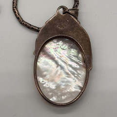 MERAV 925 Sterling Silver Vintage Real MOP Feather Flower Oxidized Pendant