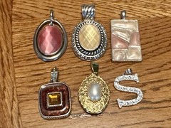 Lot of 6 Vintage Silver Tone & Gold Tone Pendants Faceted Enamel Rhinestones
