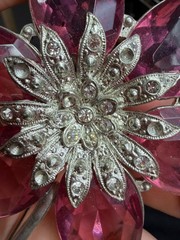 Vintage Brooch Pot Metal Stunning Purple Flower Glass Large Painted Estate