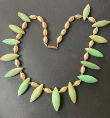 Heavy Vintage Unique Large Green Marquise Shape Opals & Faux Pearl Push in Clasp