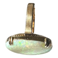 Crystal Opal Oval Cabochon 5.45 Carats 21.4 mm x 11.4 mm 18k Yellow Gold Ring