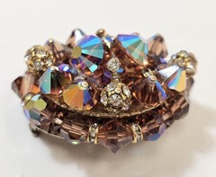 Vintage Large Clear Rhinestone Layered Dark Topaz AB Crystal Bead Brooch