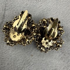 Vintage Lisner Brooch Clip On Earrings Set Gold Tone Blue READ