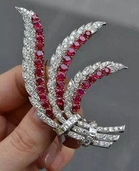 2Ct Round Lab Created Red Ruby Vintage Art Deco Brooch Pin 14K White Gold Plated