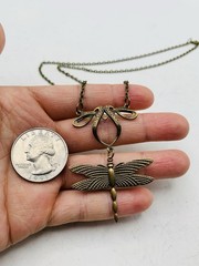 Vintage Style Antiqued Bronze Tone Art Nouveau Dragonfly Elegant 18 in Necklace