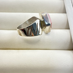 Jay King Ring Pink Stone Hexagon Carved size 8 Sterling Silver 925 Geometric