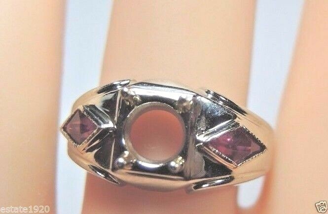 Antique Art Deco Setting 20K White Gold Mounting Hold 6 MM Ring Size 8 UK-P