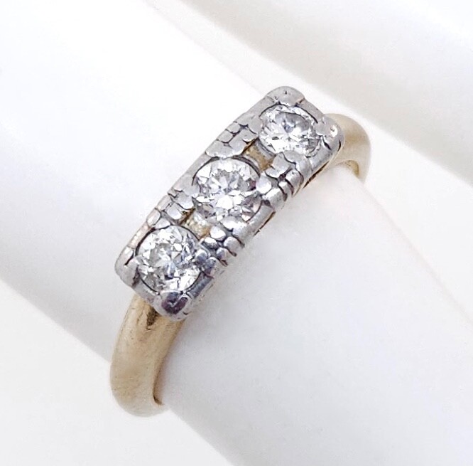 Antique Art Deco 1930’s 14k Two Tone Gold 3 Stone Diamond Ring