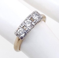 Antique Art Deco 1930’s 14k Two Tone Gold 3 Stone Diamond Ring