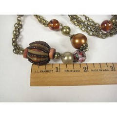 VCLM Vintage Necklace Glass Bead Strand Jewelry 36 inch Brasstone Chain