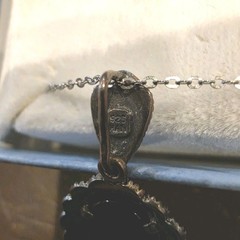 Vintage HAN Sterling Silver Marcasite Blue Mother of Pearl Cameo Necklace